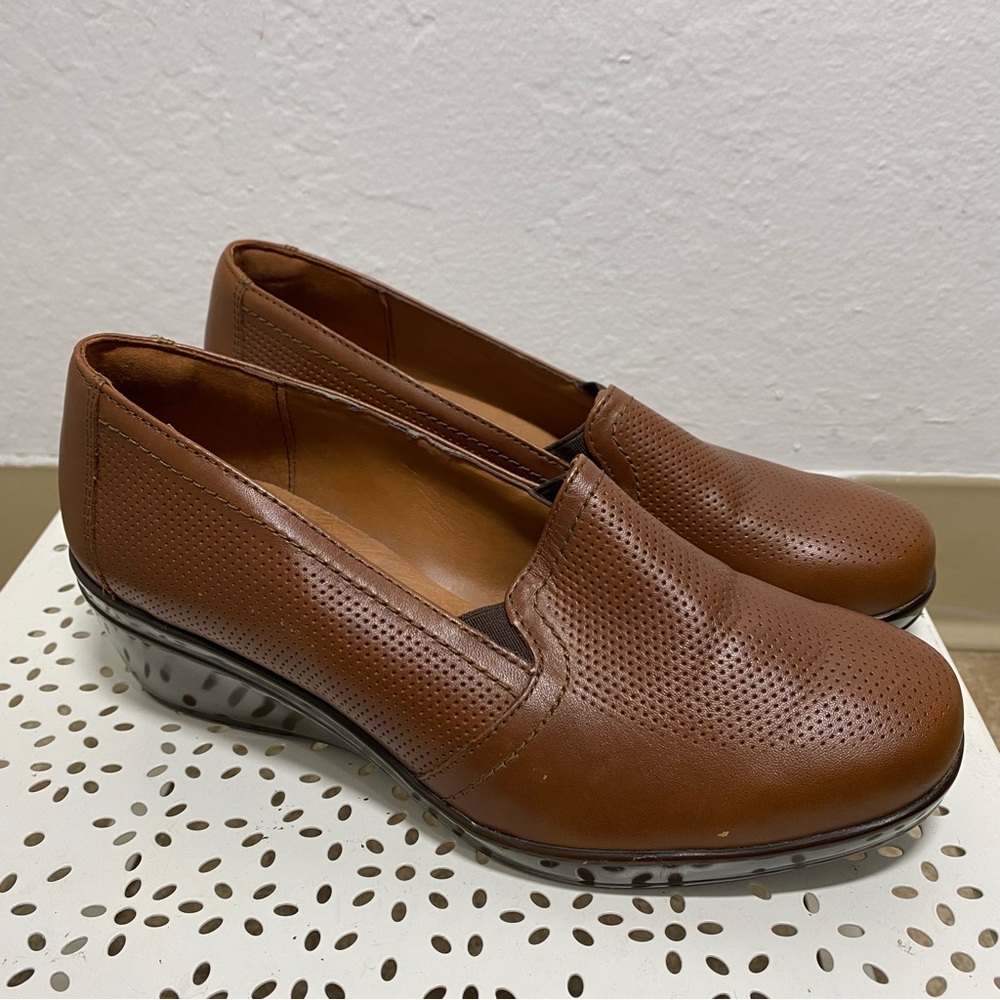 Flexi Women’s 5 Brown Faux Leather Slip on Wedges Shoes Casual Brown